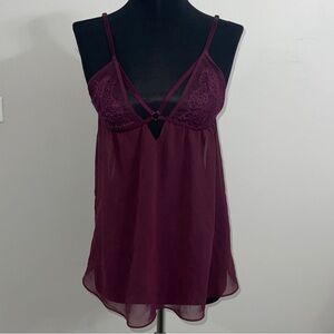 Victoria's Secret Sheer Chiffon & Lace Babydoll Maroon Dress